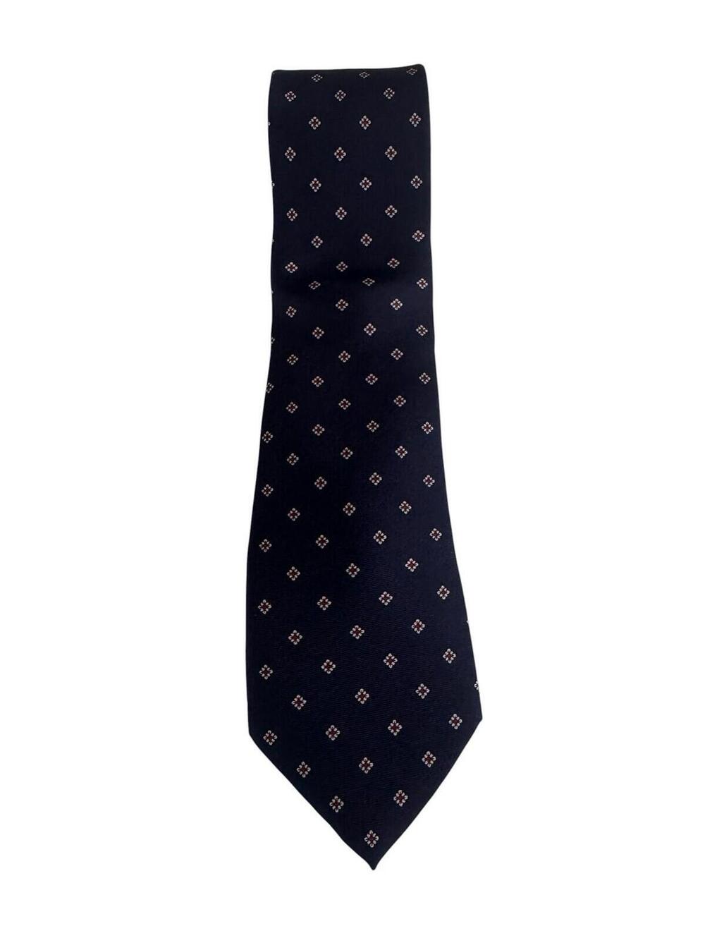 Mario Valentino 100% Silk Made In Italy Tie, Navy With Geometric Pattern